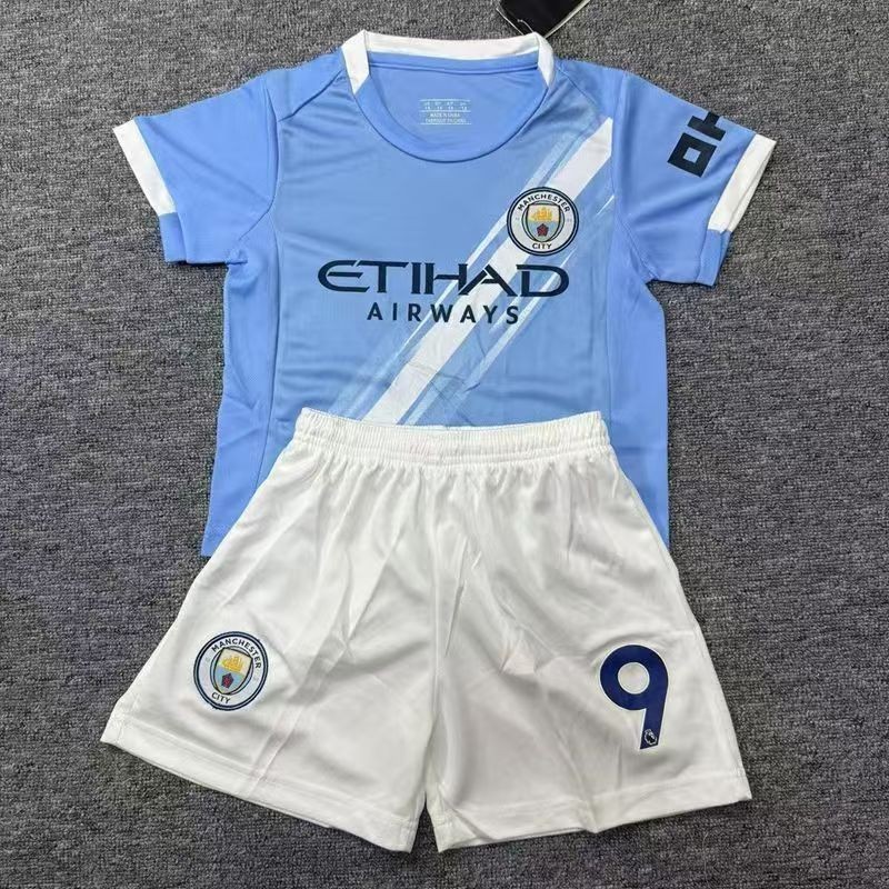 Youth Kid Haaland #9 Manchester City Sky Blue Soccer Jersey Shorts Set 4-30 Youth Kid Haaland #9 Manchester City Sky Blue Soccer Jersey Shorts Set 4-30