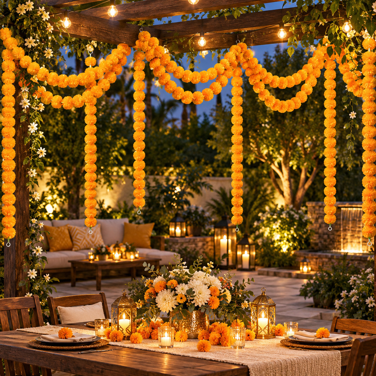 5Ft Marigold Garland for Decoration 5 Pack Artificial Marigold Flowers Garlands
