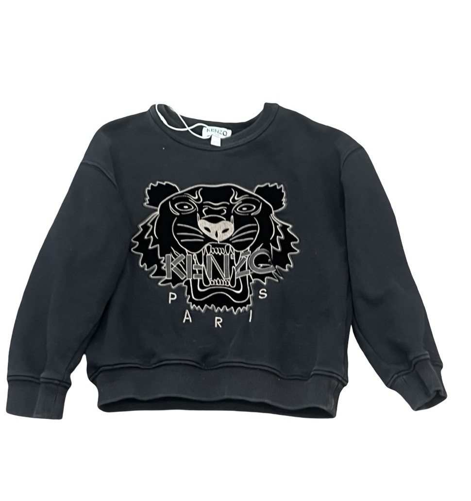 KENZO KIDS 5 110 BLACK SWEATSHIRT  VELVET GOLD TIGER LOGO CREW NECK PULLOVER