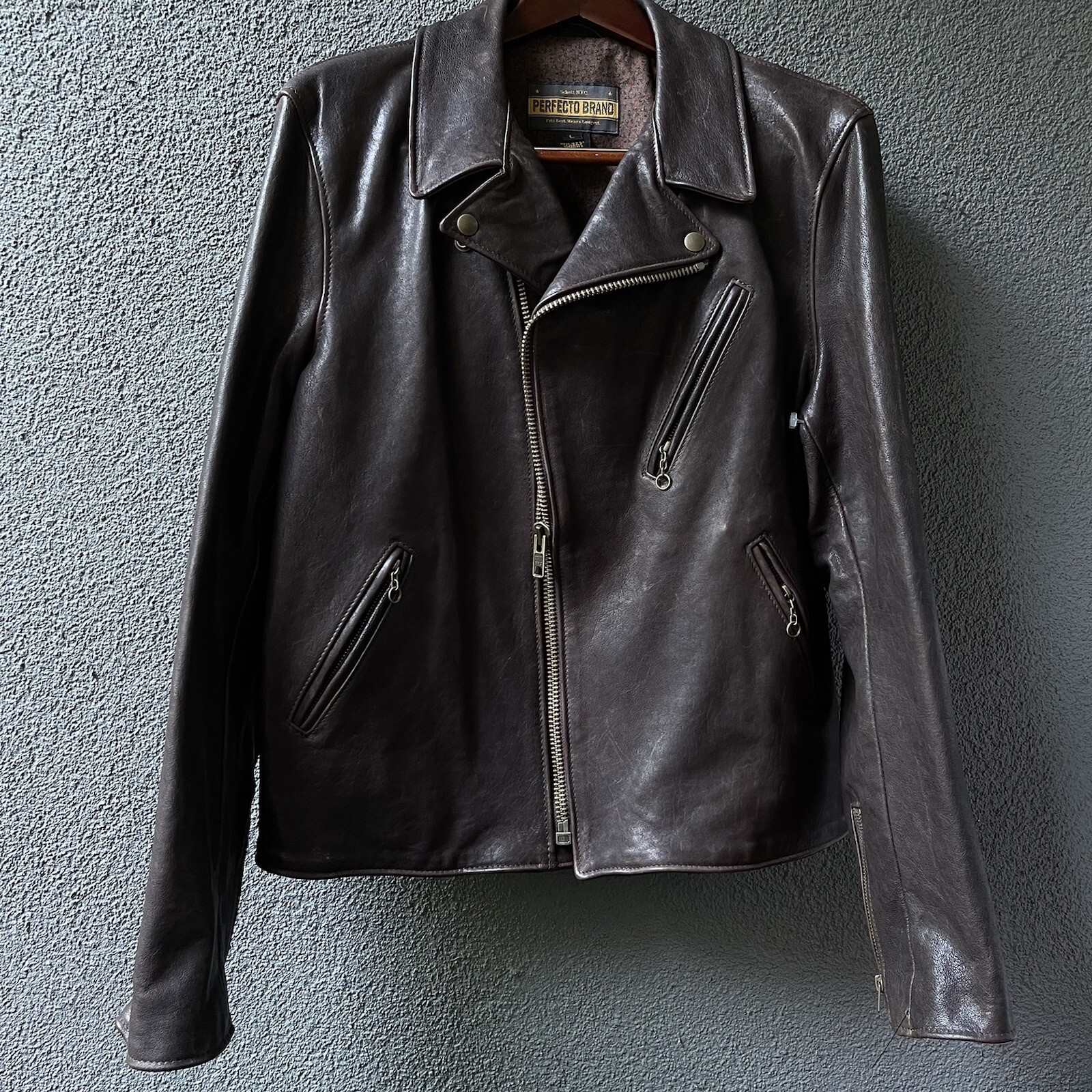 NOS SCHOTT Perfecto Brand P213 Leather Motorcycle jacket L, D-Pocket Lamb