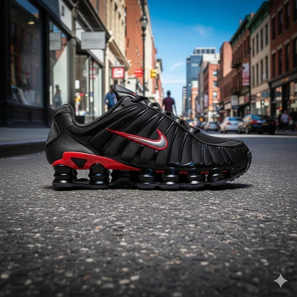 Men's Nike Shox TL Shoes - Black/University Red/Metallic Silver CN0151-003