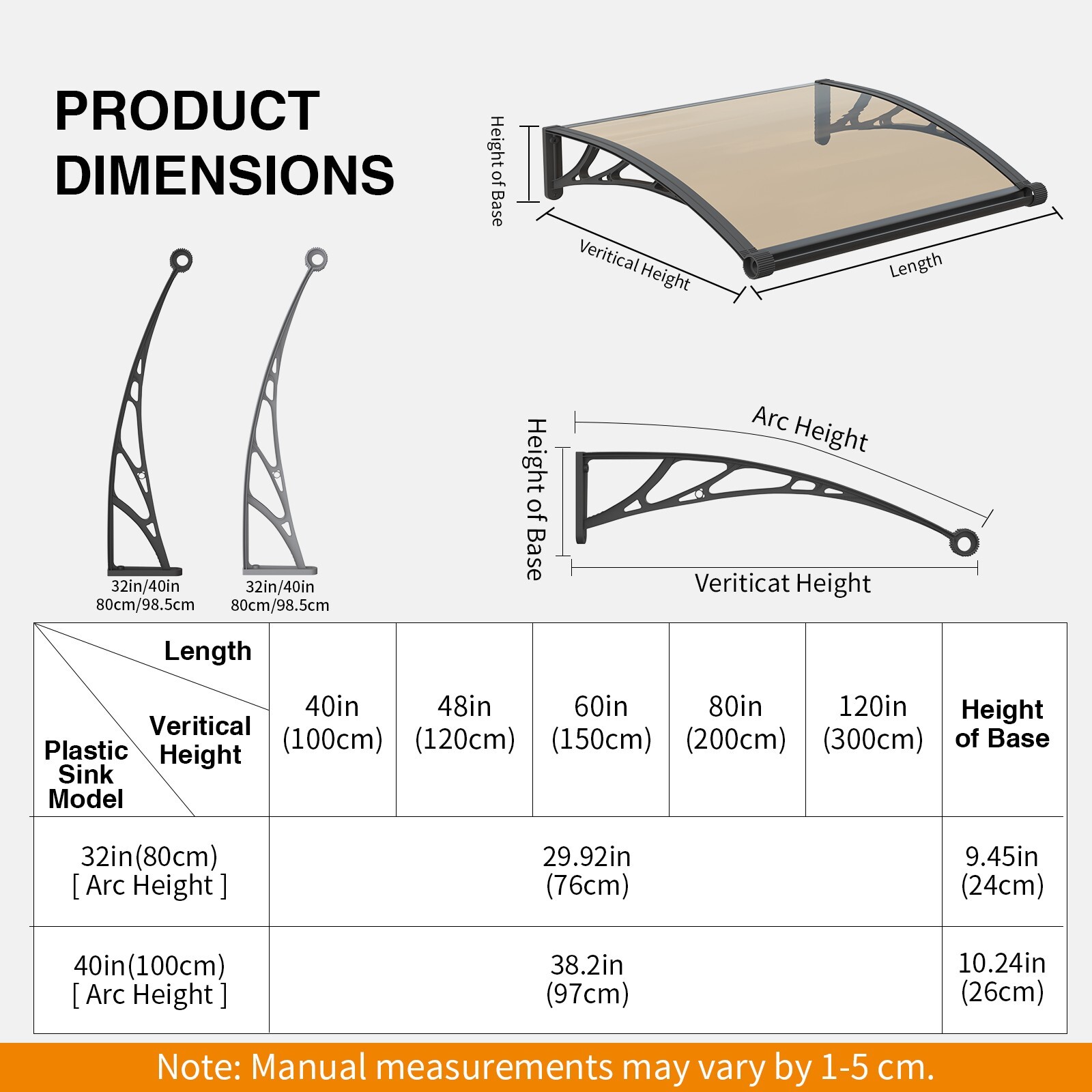 Solid Polycarbonate Window Awning Door Canopy 32/40/48/60/80 Solid Polycarbonate Window Awning Door Canopy 32/40/48/60/80