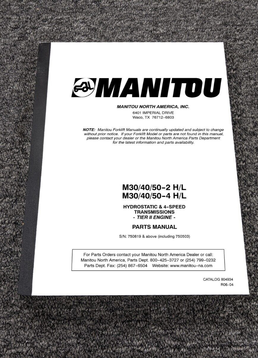 Manitou M30-2 M40-2 M50-2  H/L Rough Terrain Forklift Parts Catalog 804934
