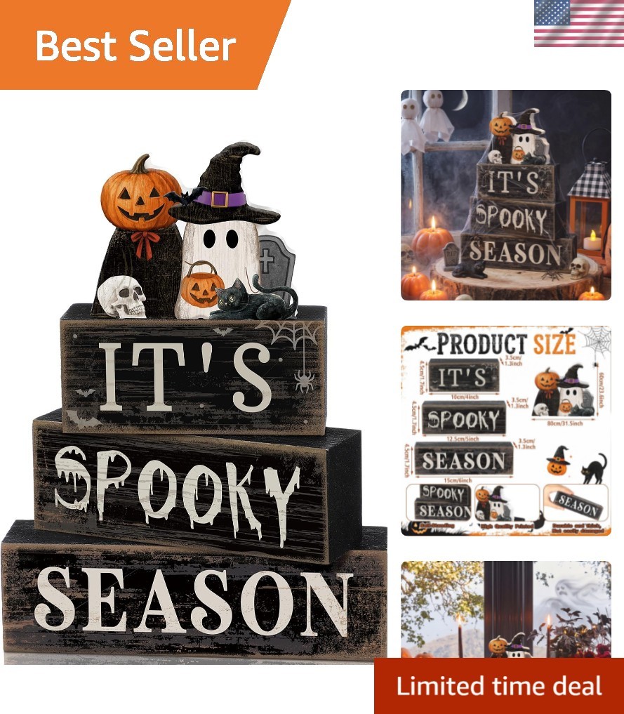 Charming 4-Piece Halloween Wood Decor Set - Perfect for Seasonal Display