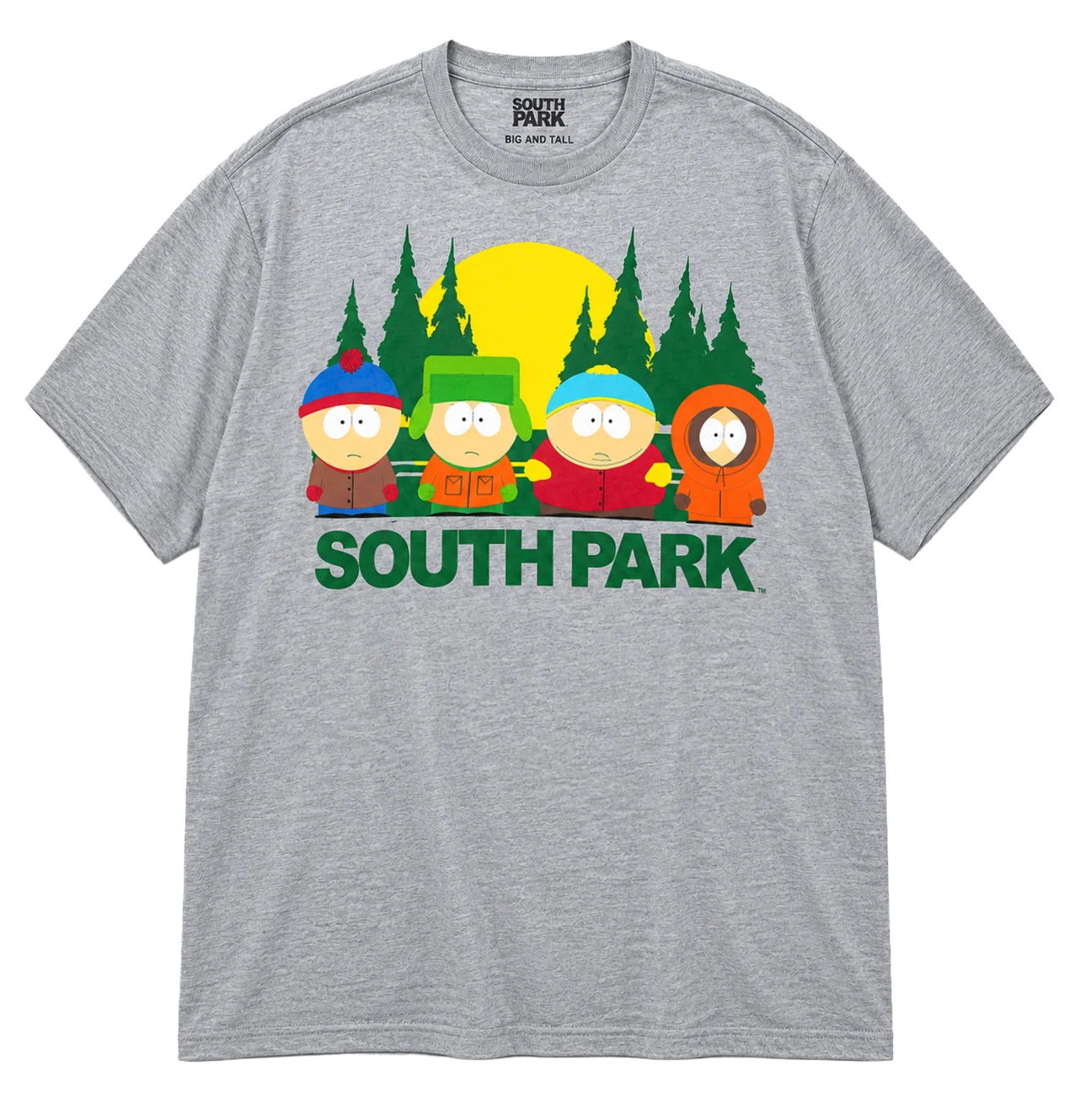 South Park Characters Big & Tall Heather Grey T-Shirt Cartoon Graphic Tee NEW