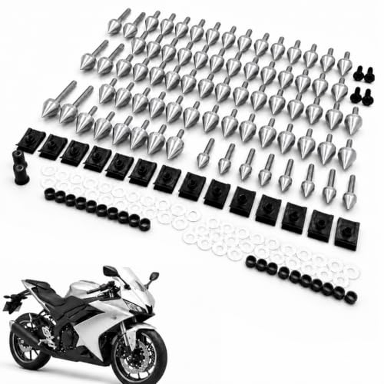 Motorcycle Spike Fairing Bolt Kit,(Silver) 160pcs M5 M6 Universal Windscreen ... Motorcycle Spike Fairing Bolt Kit,(Silver) 160pcs M5 M6 Universal Windscreen ...