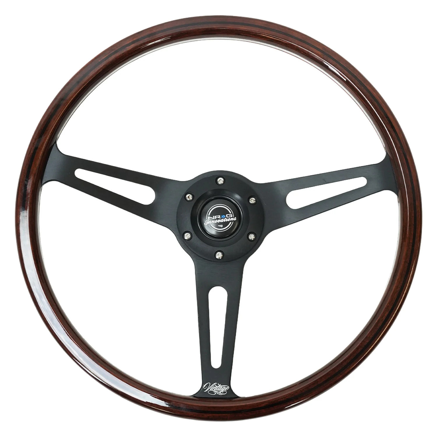 NRG Innovations 3-Spoke 3-Spoke Reinforced Vintage Wood Steering Wheel, Black