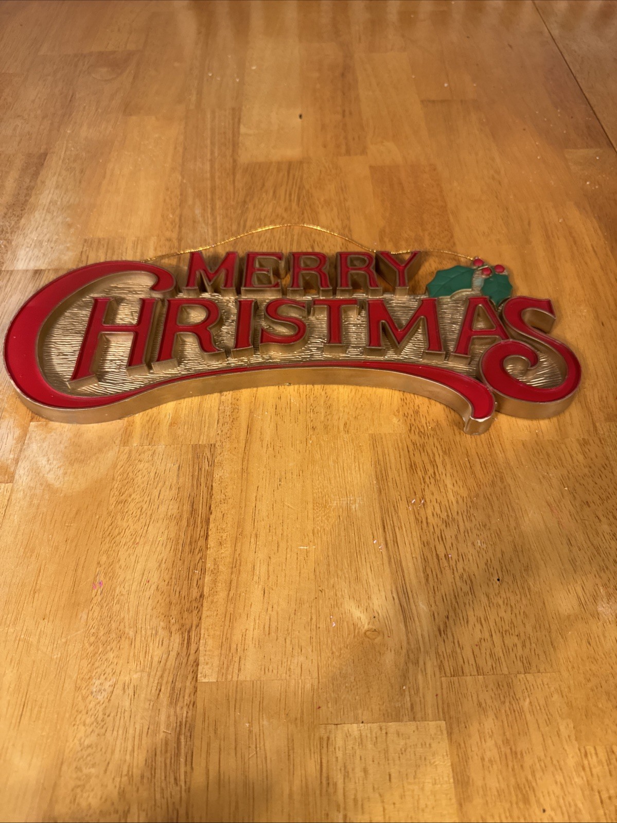 Vintage Merry Christmas Molded Plastic Wall Hang Sign Red Holly 14.5\ Vintage Merry Christmas Molded Plastic Wall Hang Sign Red Holly 14.5\