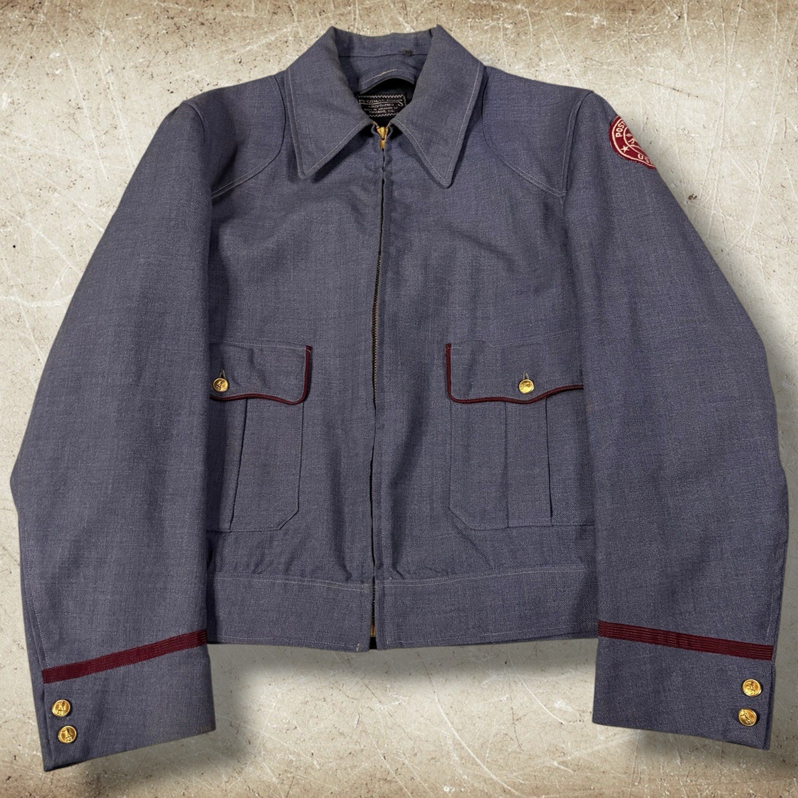 VTG 50s US Postal Service Letter Carrier Jacket Size 40L Blue 3 Star Pony Patch VTG 50s US Postal Service Letter Carrier Jacket Size 40L Blue 3 Star Pony Patch