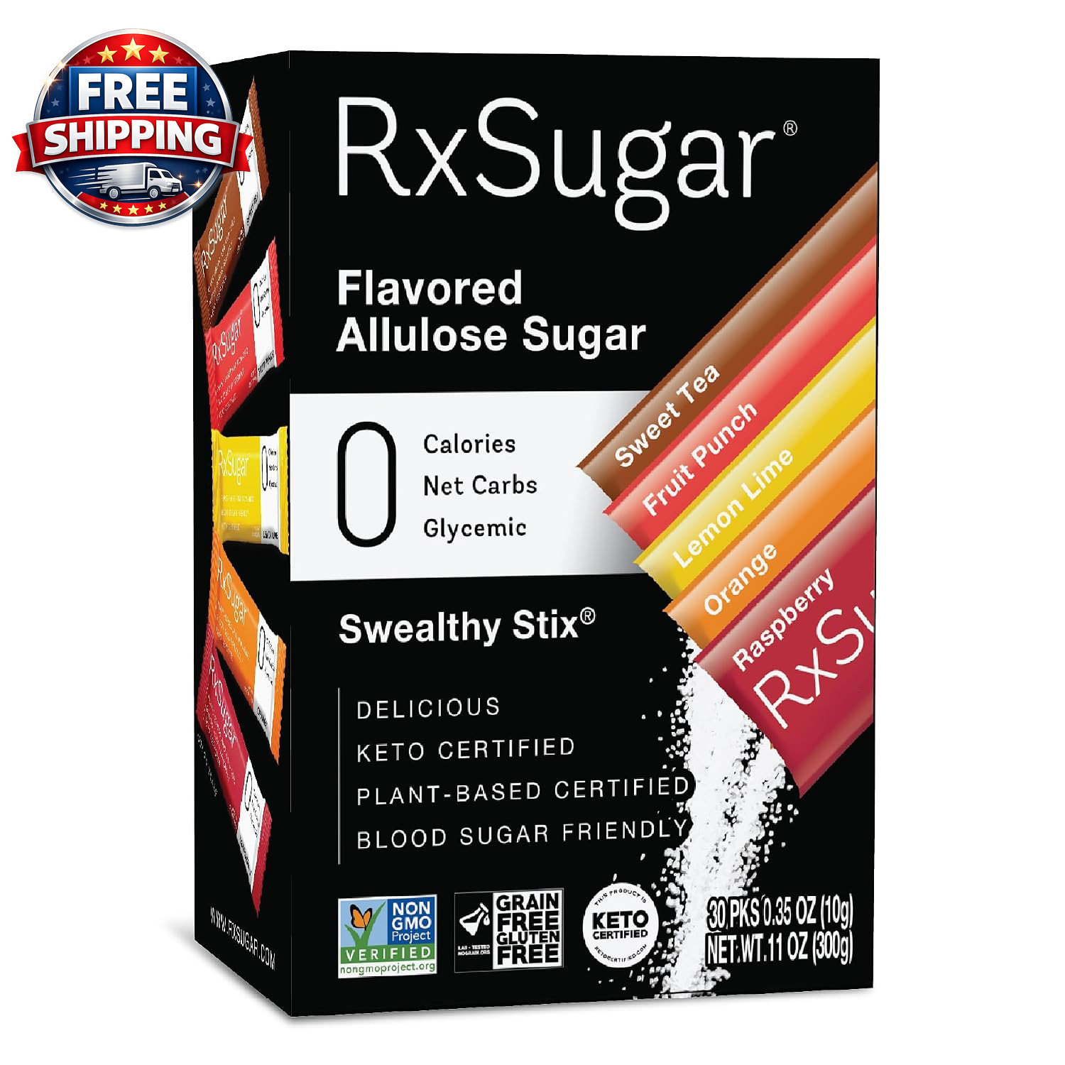 Swealthy Stix | 30 Zero Sugar Candy Sticks Packs | Allulose Sweetener | 0 Calori