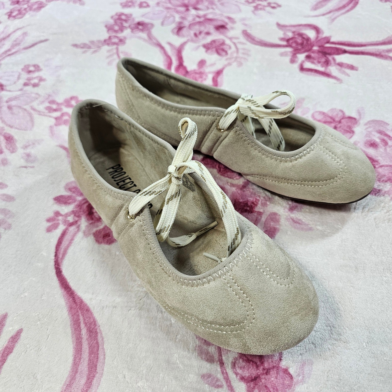 Project Cloud Emilee Flats Womens 6 Sand New Suede Lace Up Ballet Shoes Project Cloud Emilee Flats Womens 6 Sand New Suede Lace Up Ballet Shoes