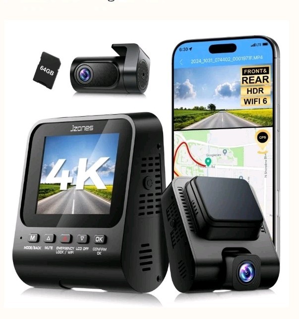 Jzones Dash Cam Front and Rear: 4K+1080P FHD Dual Dash Camera V620 Night Vision 
