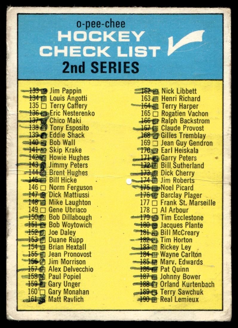 1969-70 O-Pee-Chee 2nd Series Checklist 133-231 #31 1969-70 O-Pee-Chee 2nd Series Checklist 133-231 #31