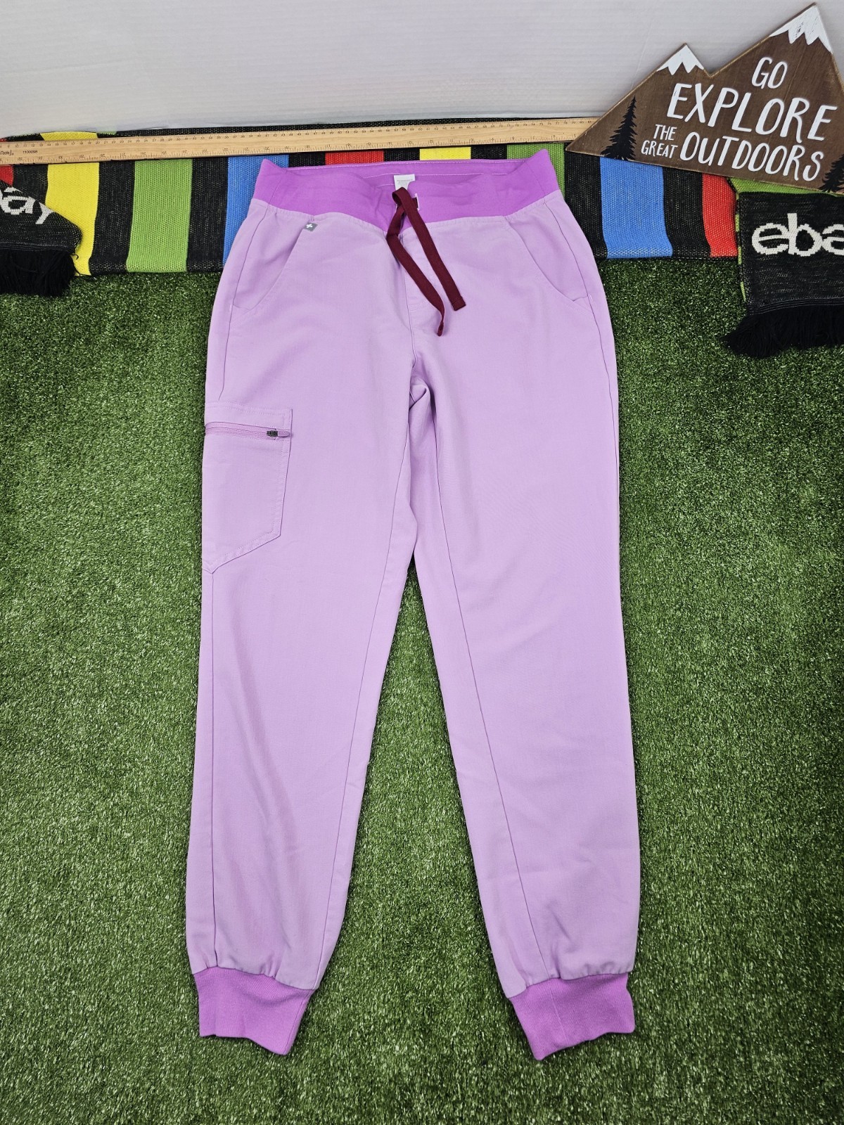 figs zamora jogger scrub pants ankle slim size S lavender purple drawstring