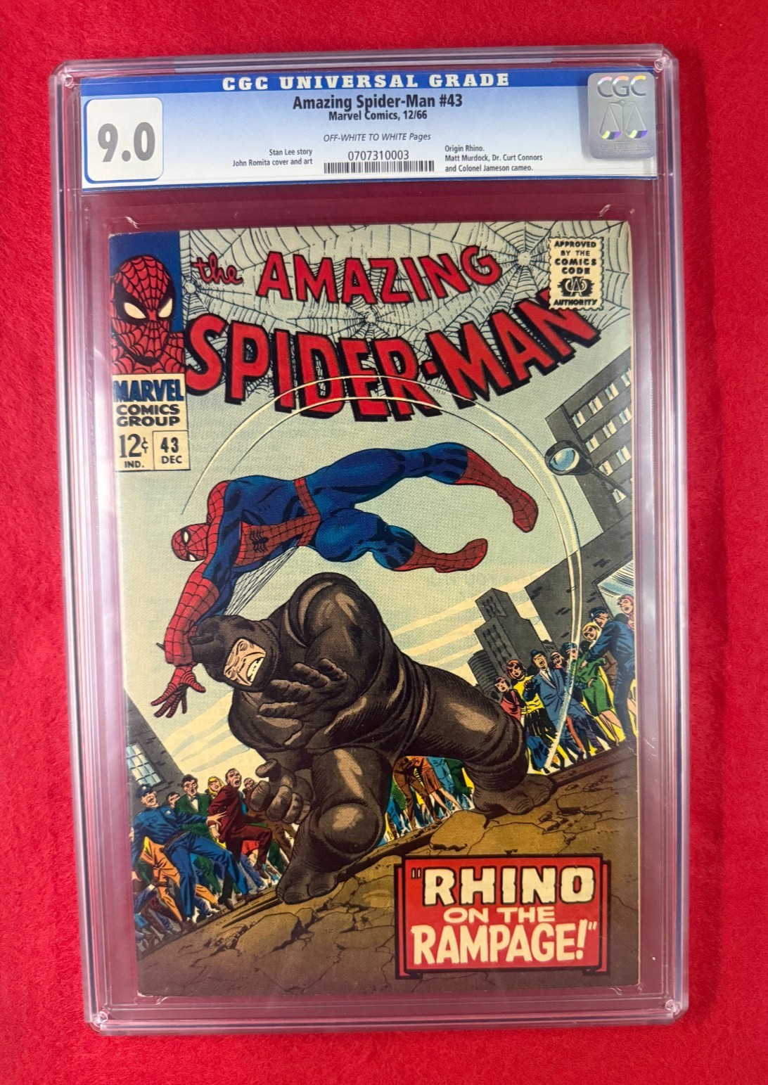 The Amazing Spider-Man #43 (Marvel Comics December 1966) Graded 9.0 CGC Slabbed The Amazing Spider-Man #43 (Marvel Comics December 1966) Graded 9.0 CGC Slabbed