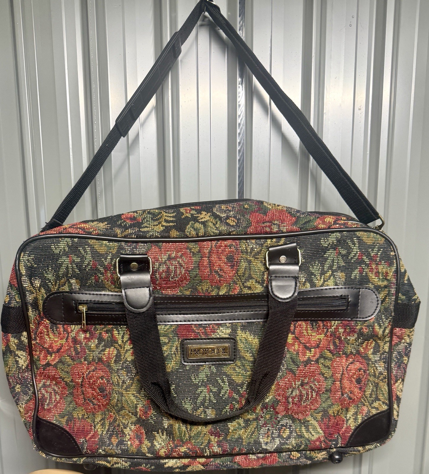 Vintage Protocol Floral Tapestry Duffle Bag Weekender Travel Luggage Rose Print