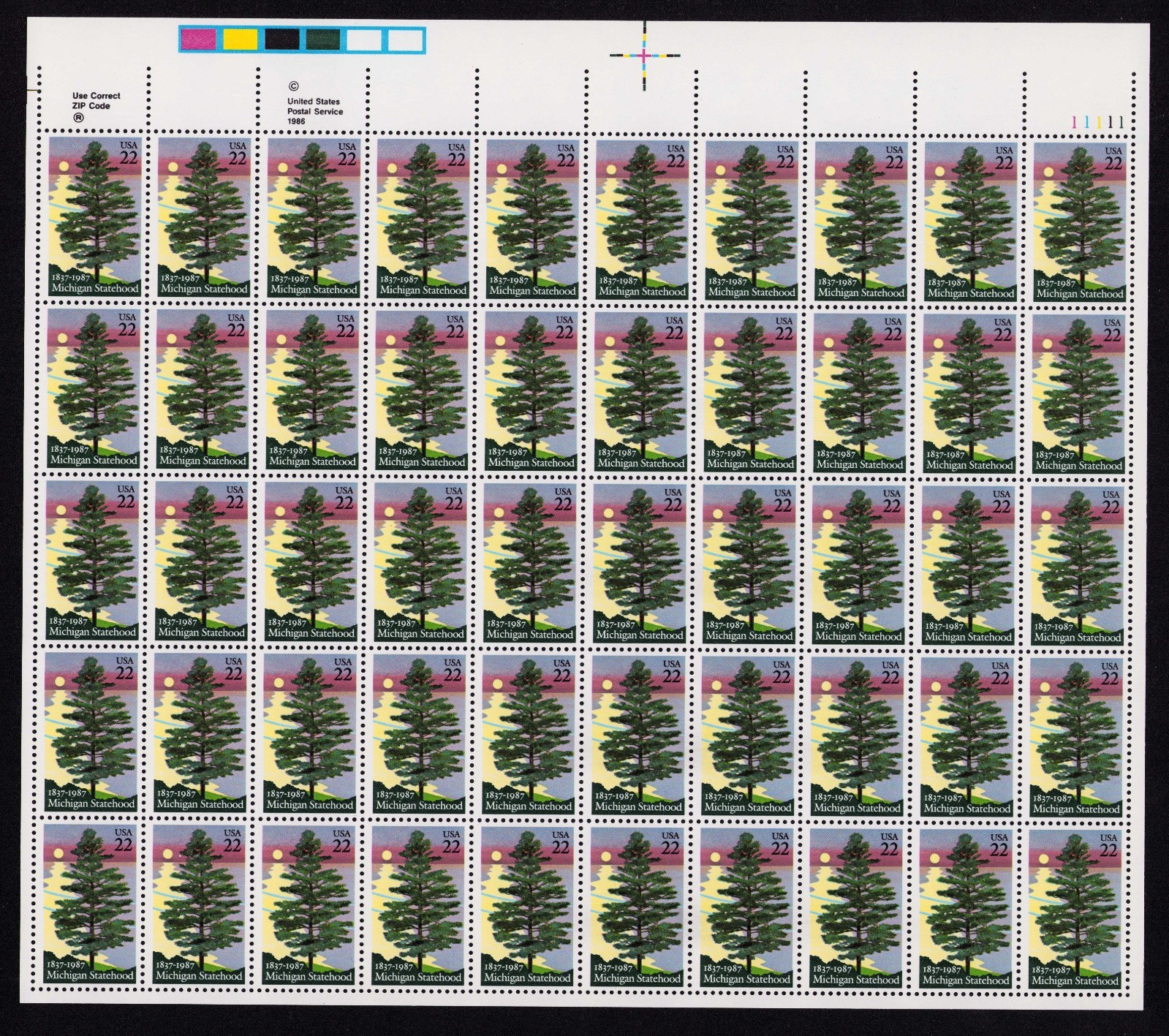 1987 US SC 2246 Michigan Statehood Full Sheet of 50 - 150 Years Anniversary MNH