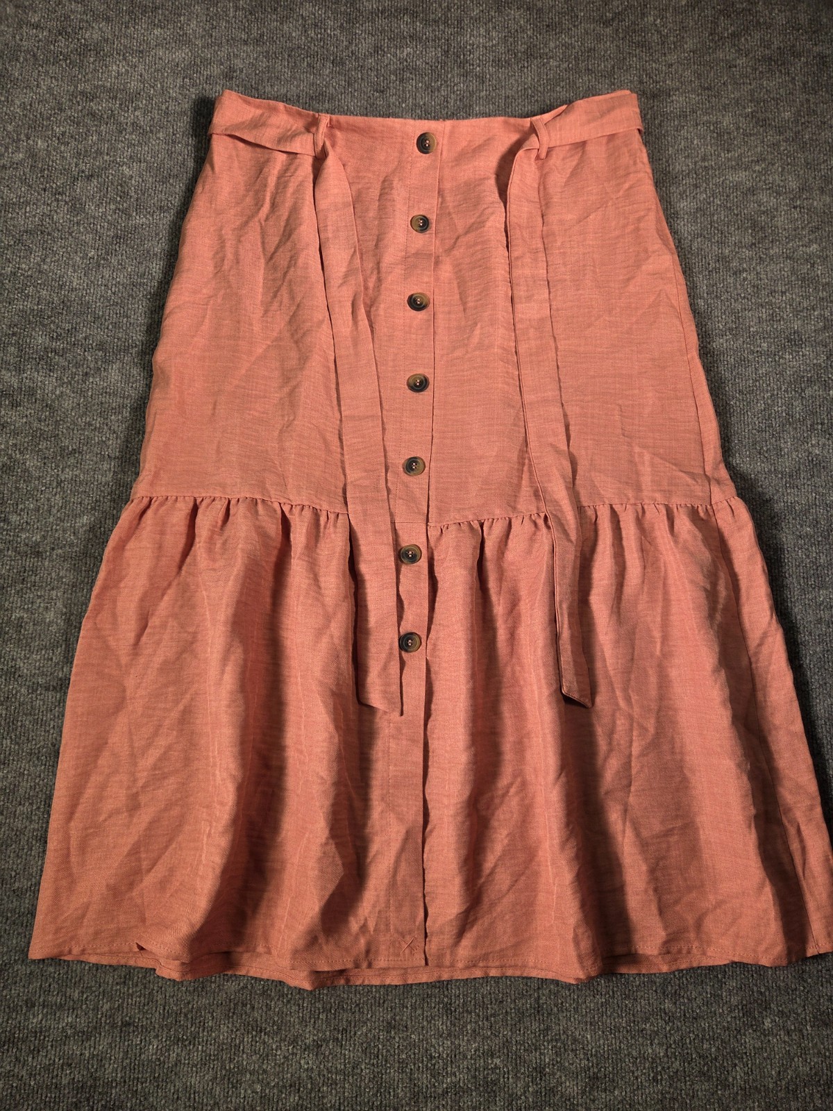 NYCC Skirt Womens Sz L Pink 100% Polyester Button Front Tie Waist Midi A Line