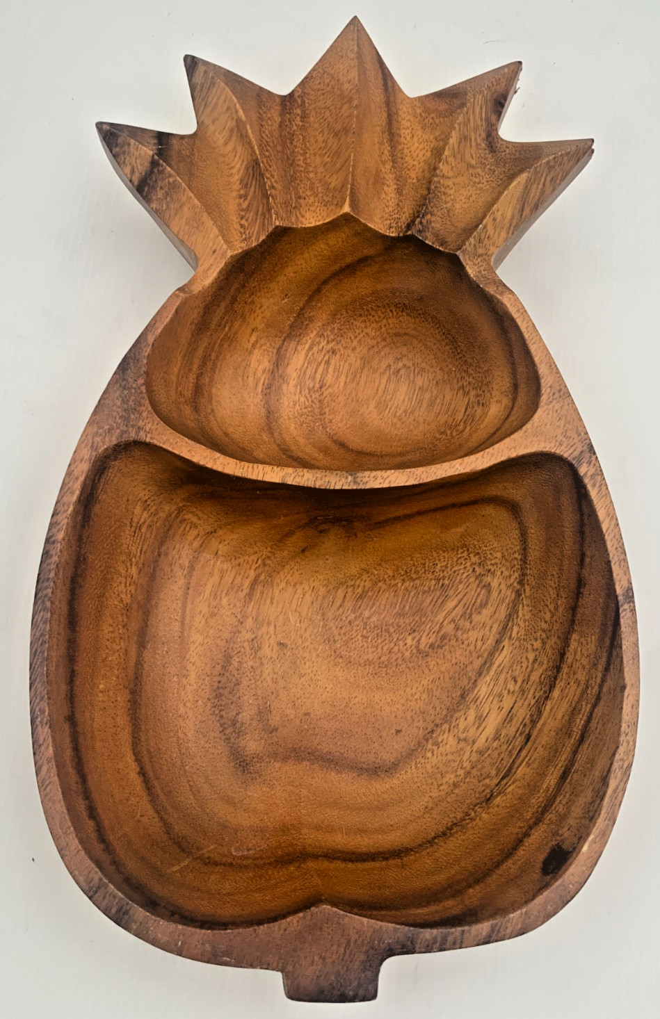 Vintage Wooden Pineapple Divided Bowl Tray Carved Wood Tiki Bar MCM Snack Dish Vintage Wooden Pineapple Divided Bowl Tray Carved Wood Tiki Bar MCM Snack Dish
