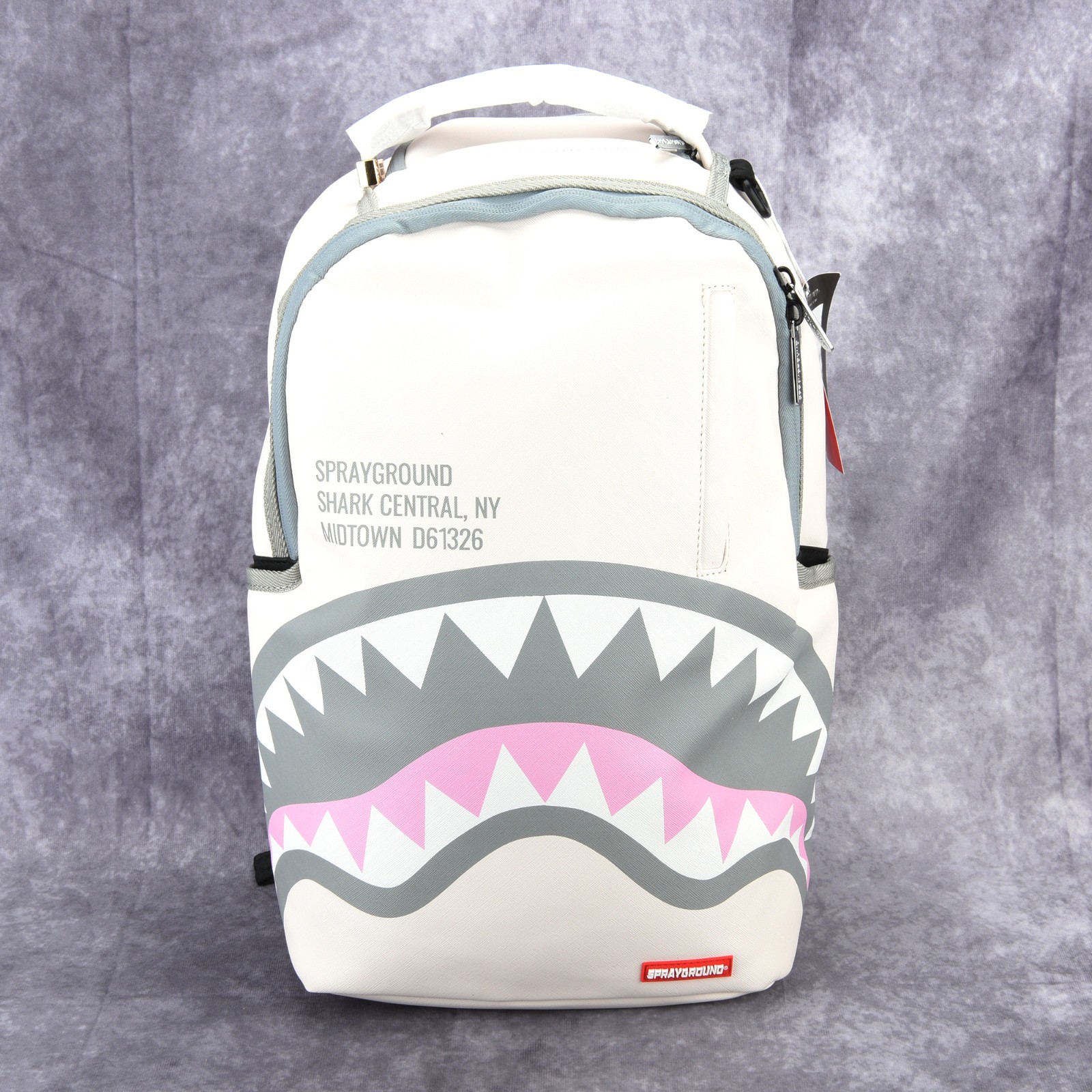 Sprayground Shark Central Saturdays Sharks Leather Backpack Unisex Plaid Beige