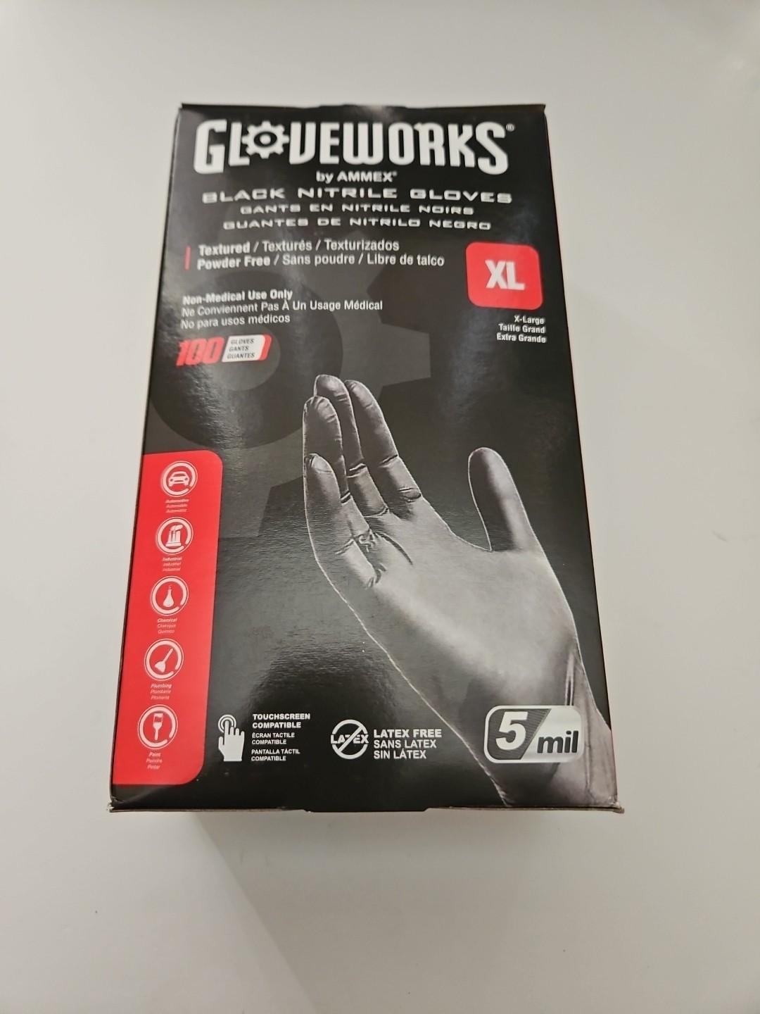 AMMEX Glove Works Nitrile Gloves, Black - XL (100 Pack).