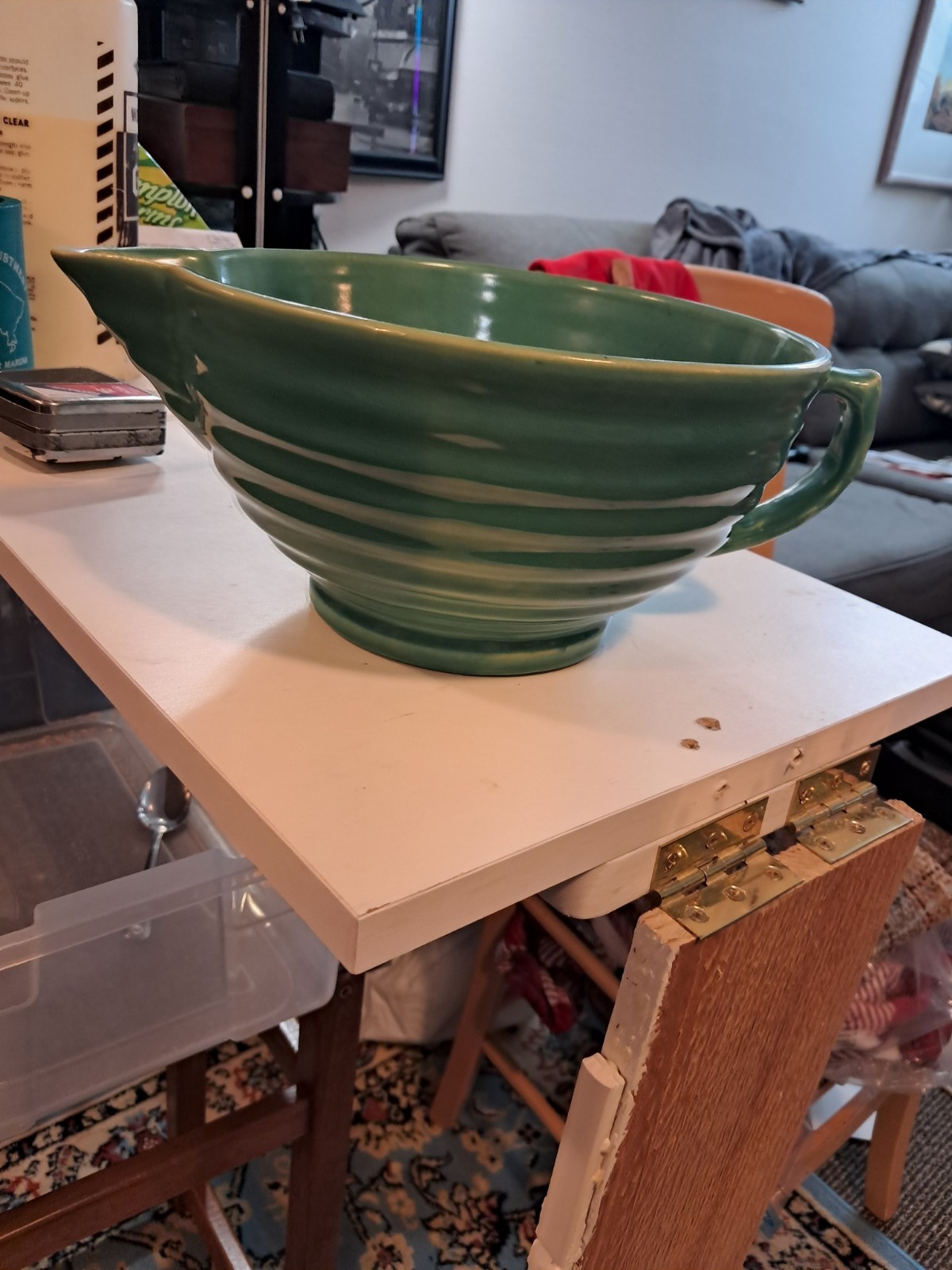 Pristine Vintage Bauer Pottery Jade Green Ringware Batter Bowl Pitcher 1930s LA