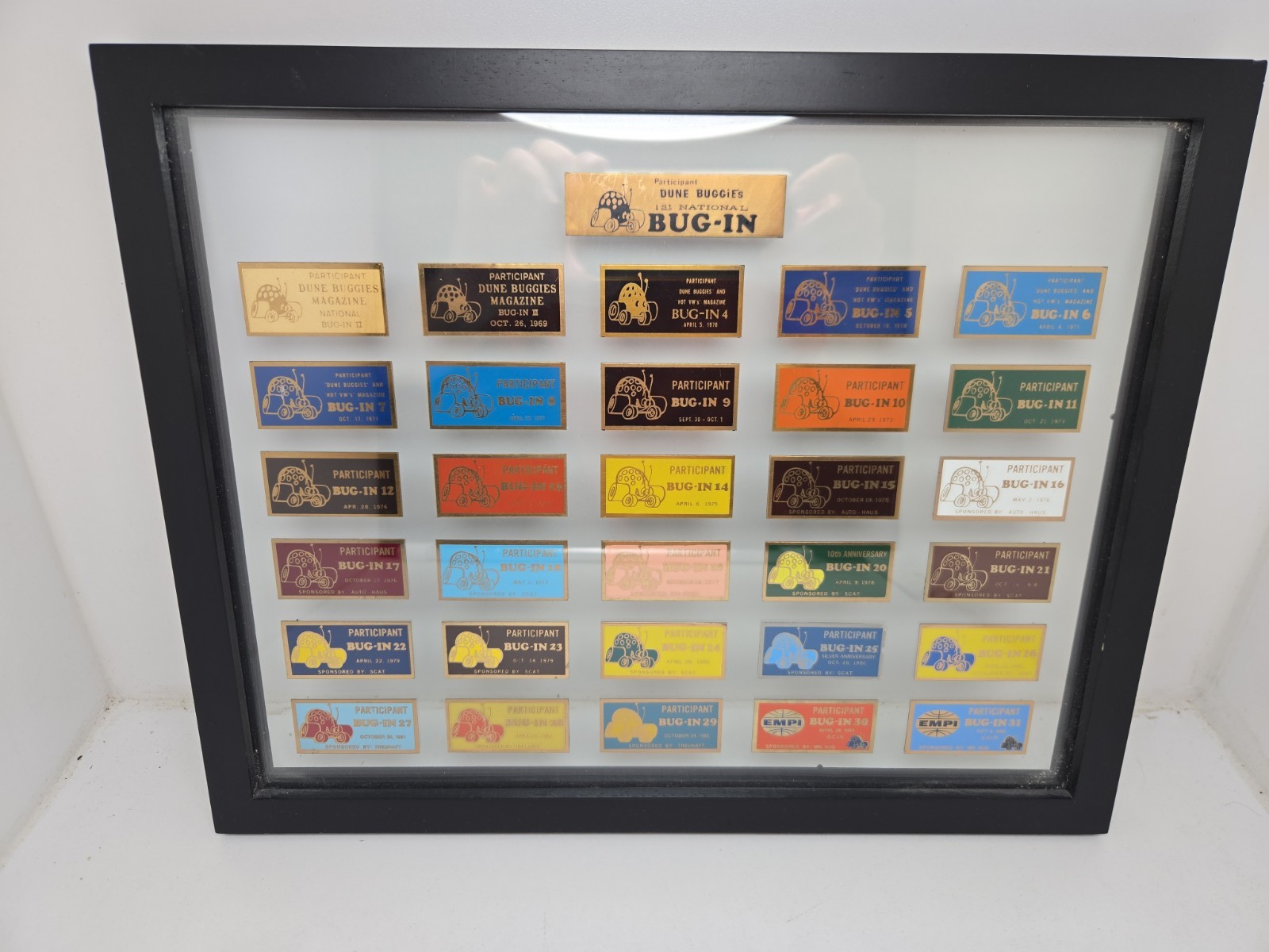 Vintage EMPI Bug In 1968-83 Dashboard Participant Plaque Full Set VW OCI Raceway Vintage EMPI Bug In 1968-83 Dashboard Participant Plaque Full Set VW OCI Raceway