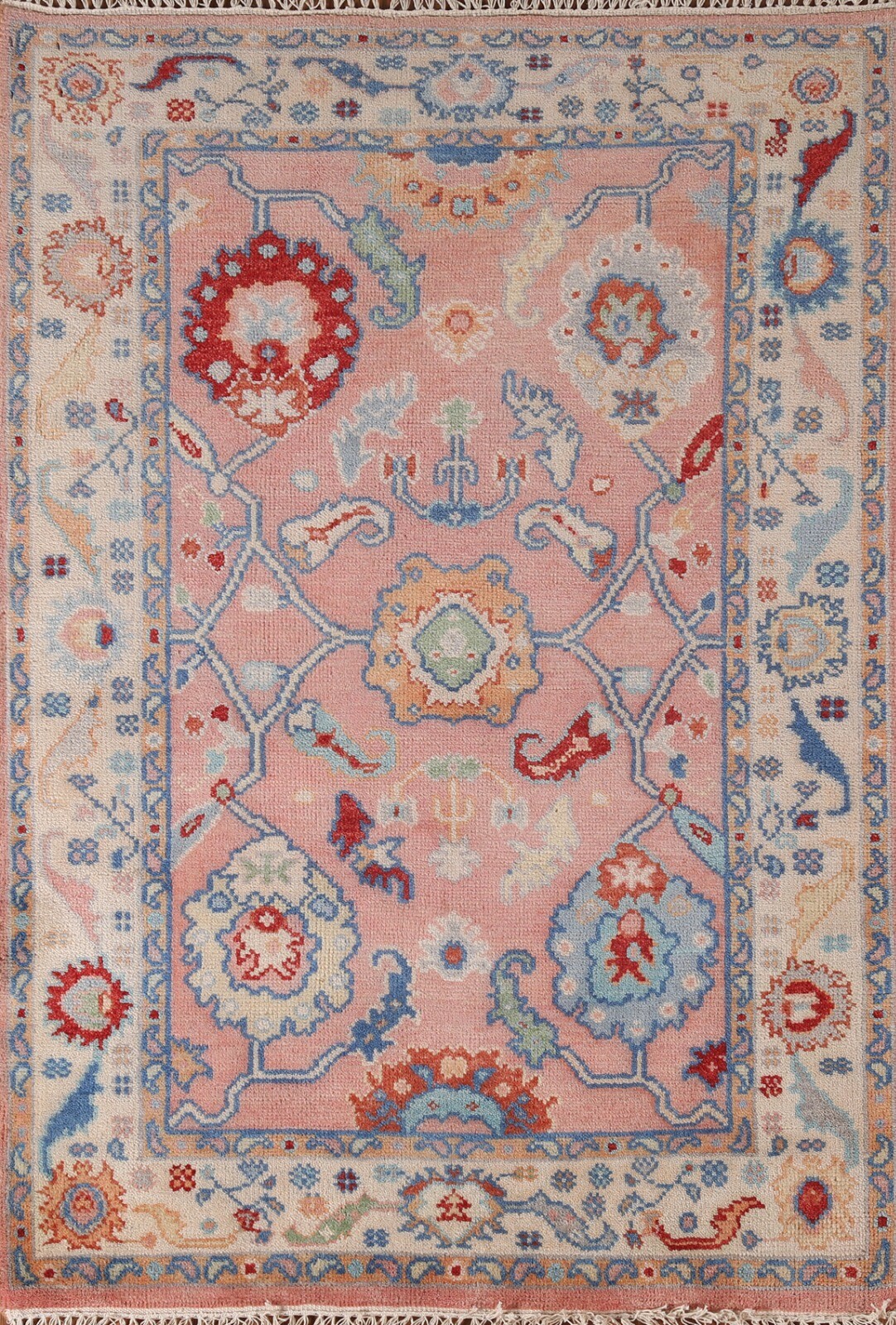 Pink/ Ivory Floral Oushak Oriental Area Rug 4\'x6\' Wool Hand-knotted Rug Carpet 