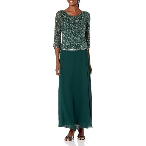 J Kara Long Sleeve Embellished Gown, Hunter Green, Size 14