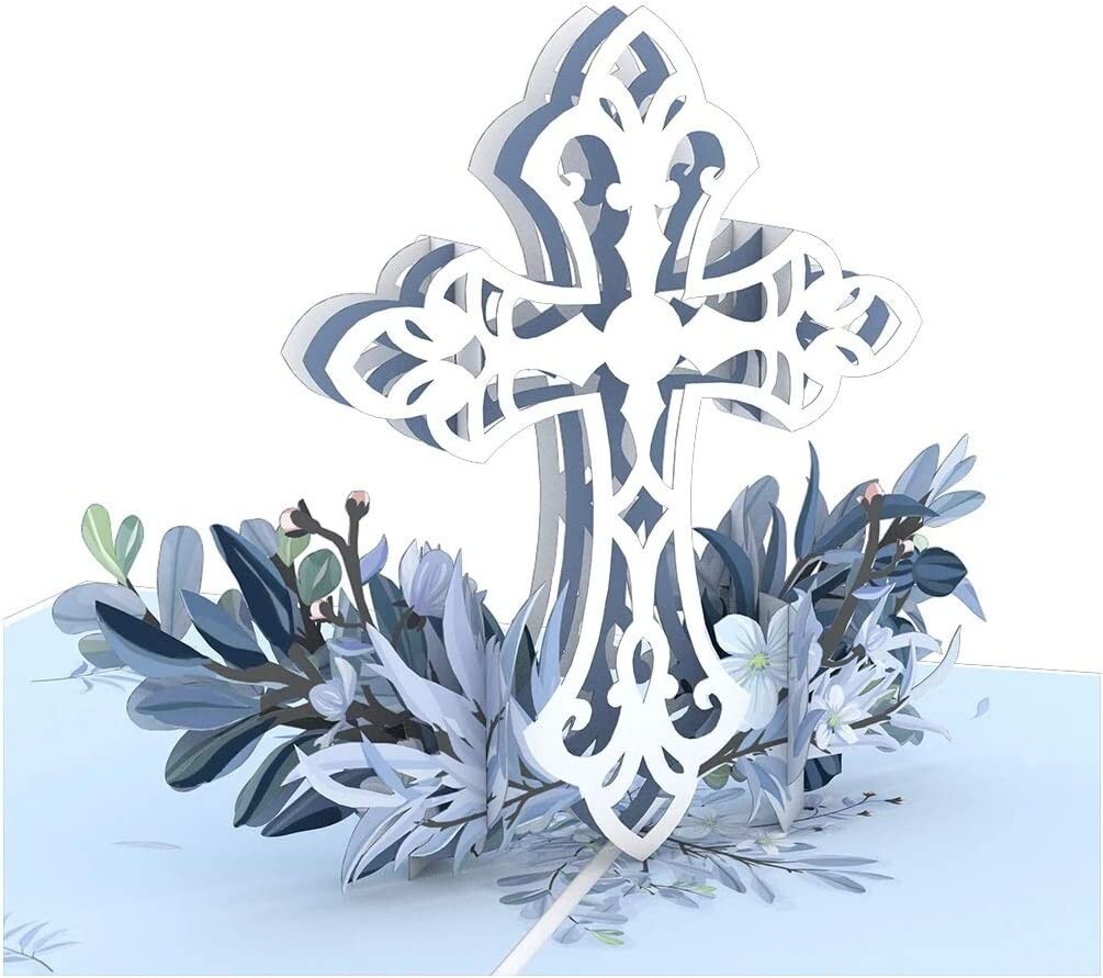 Lovepop Beautiful Blue Floral Cross Pop-Up 3-D Greeting Card Lovepop Beautiful Blue Floral Cross Pop-Up 3-D Greeting Card