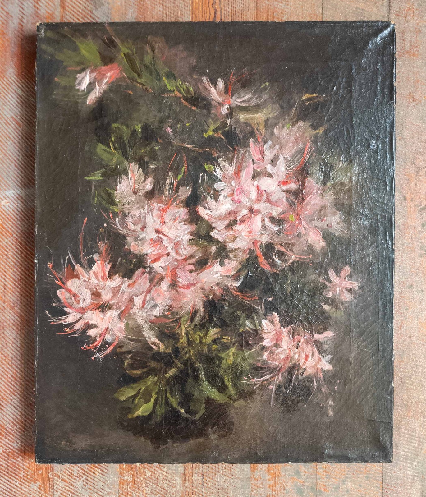 Antique 19th C. American Impressionist Floral Study of Azalea, Signed Minet