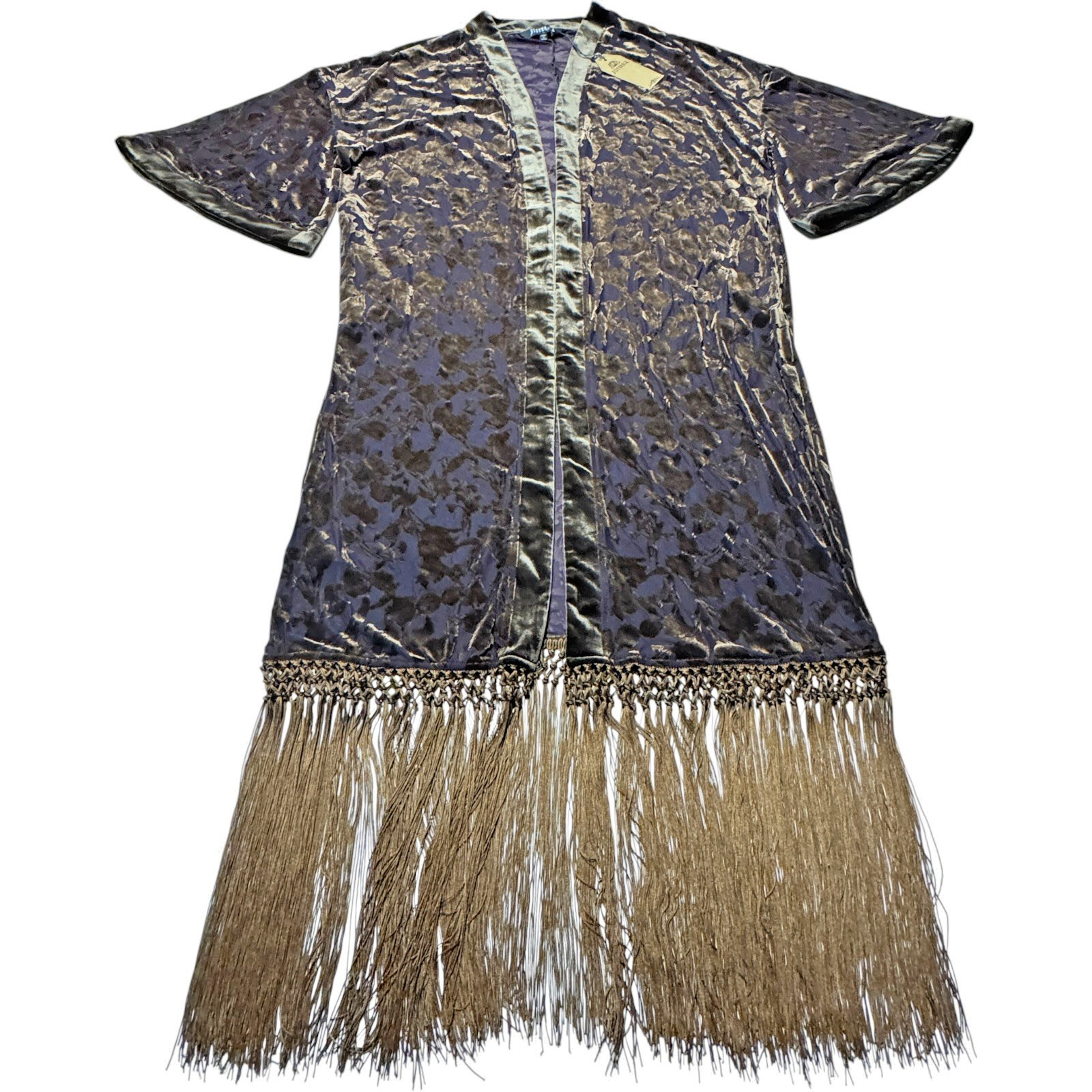Disturbia Sienna Purple Devore Fringe Kimono Velvet Burnout Duster Festival
