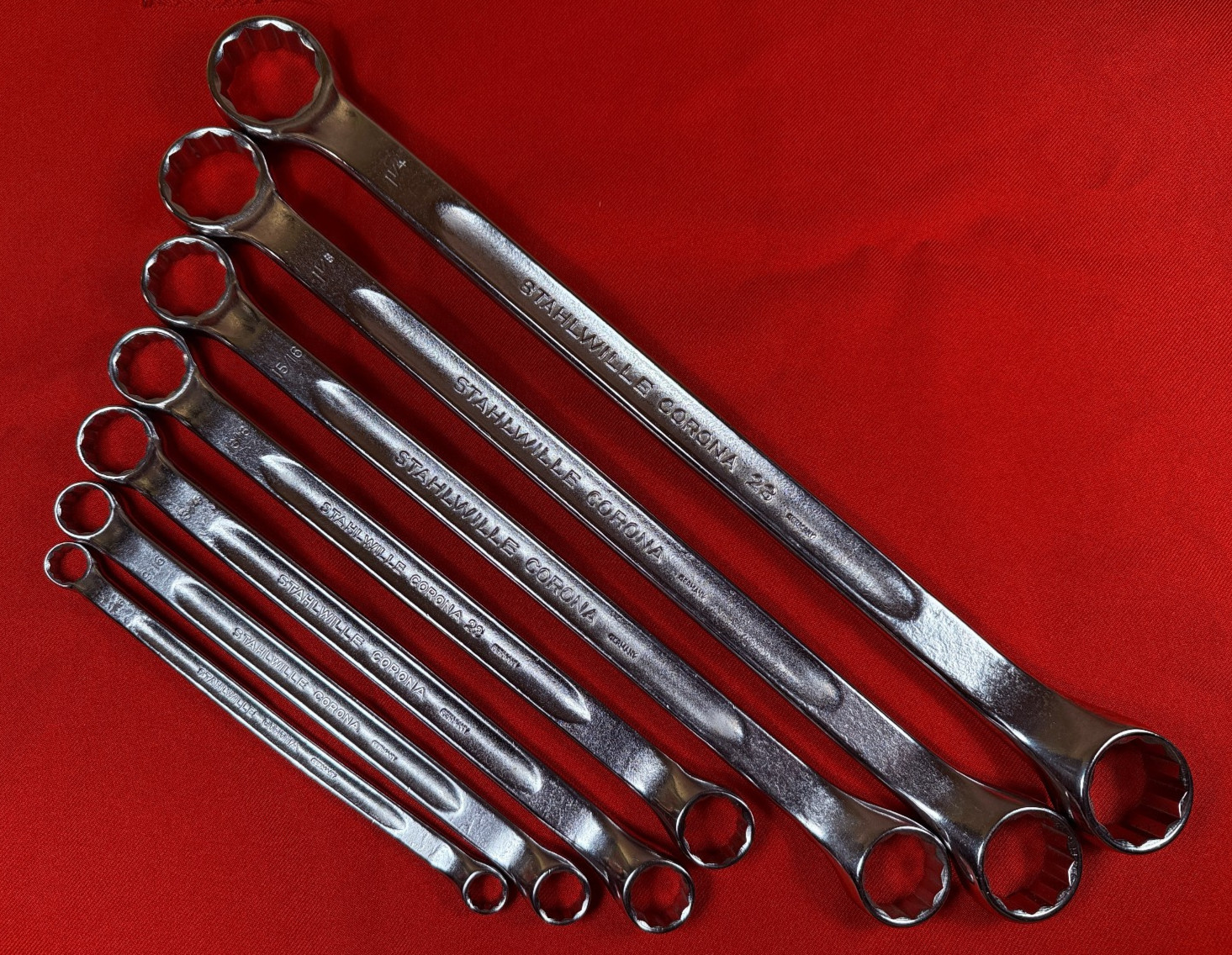 NOS 7 pc Vintage Stahlwille SAE Box End Wrench Set 23 Corona Series 3/8 to1-1/4 NOS 7 pc Vintage Stahlwille SAE Box End Wrench Set 23 Corona Series 3/8 to1-1/4
