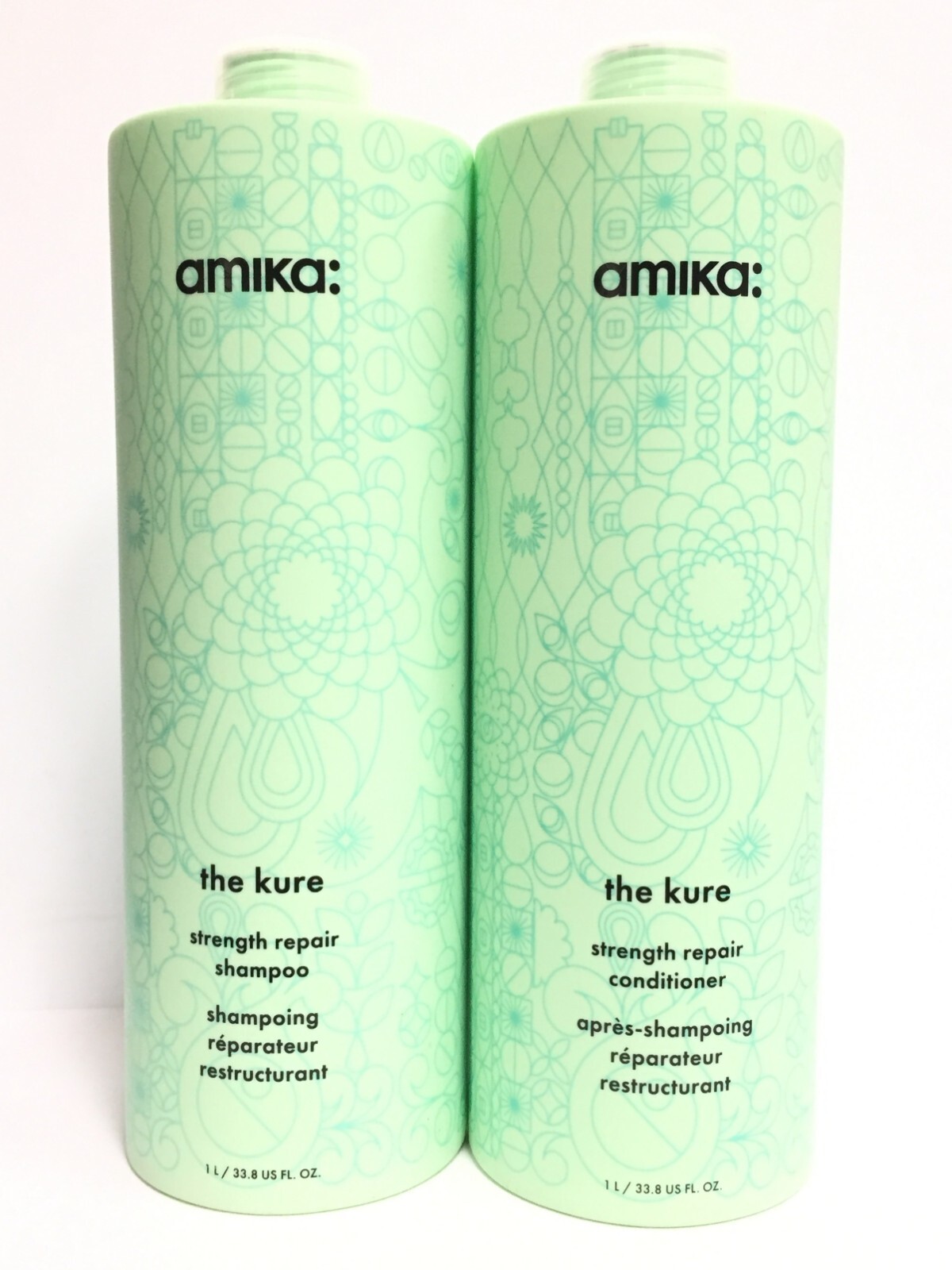 (2 PACK) Amika The Kure Strength Repair Liter Duo(Shampoo & Conditioner),33.8 oz