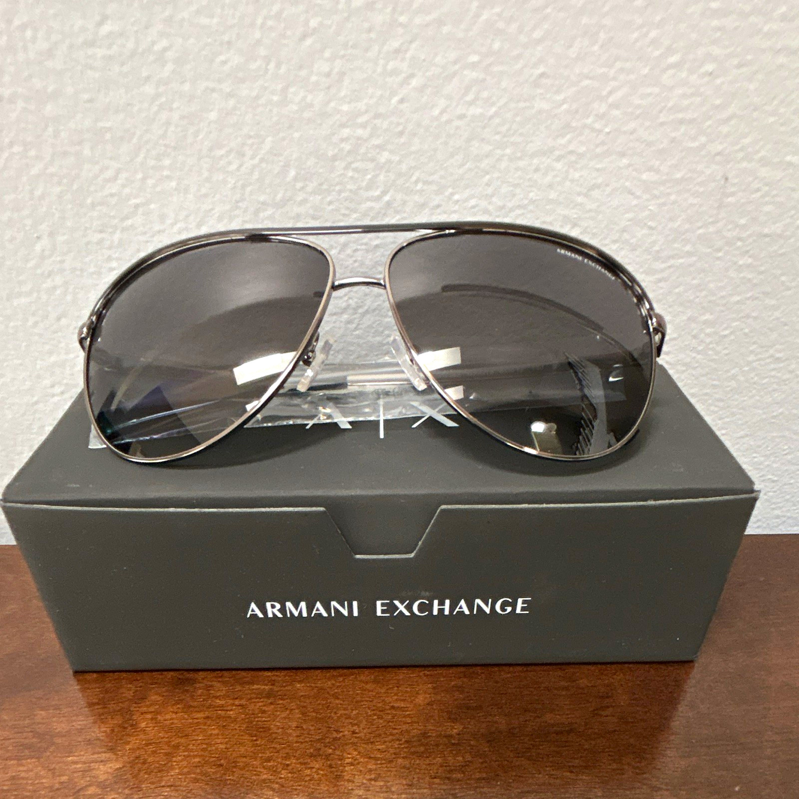Armani Exchange Men\'s Aviator Sunglasses Silver Metal Frame Gray Tinted Lenses