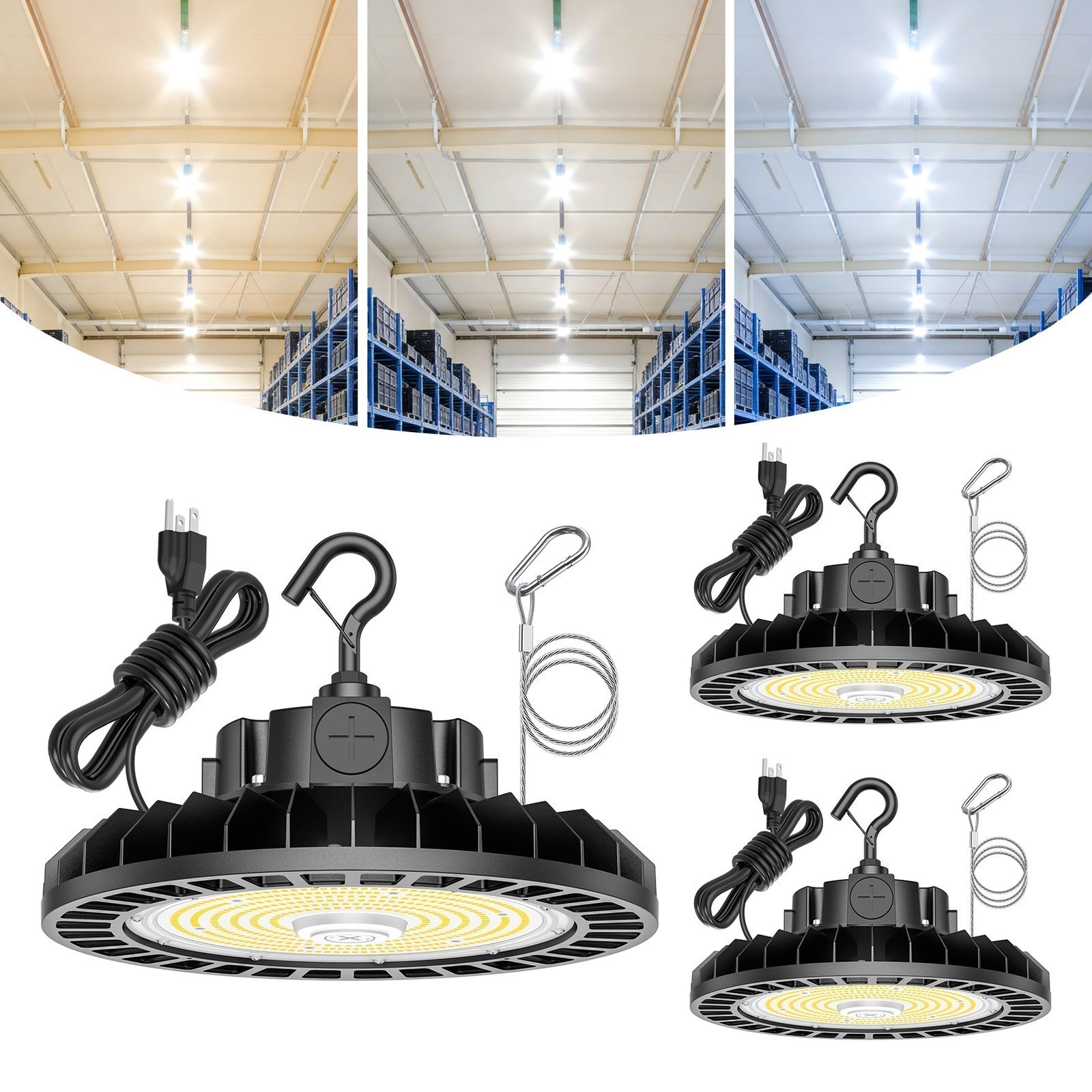 3Pack- UFO LED High Bay Shop Light 150W/120W/90W Adjustable 5700K 5000K 4500K