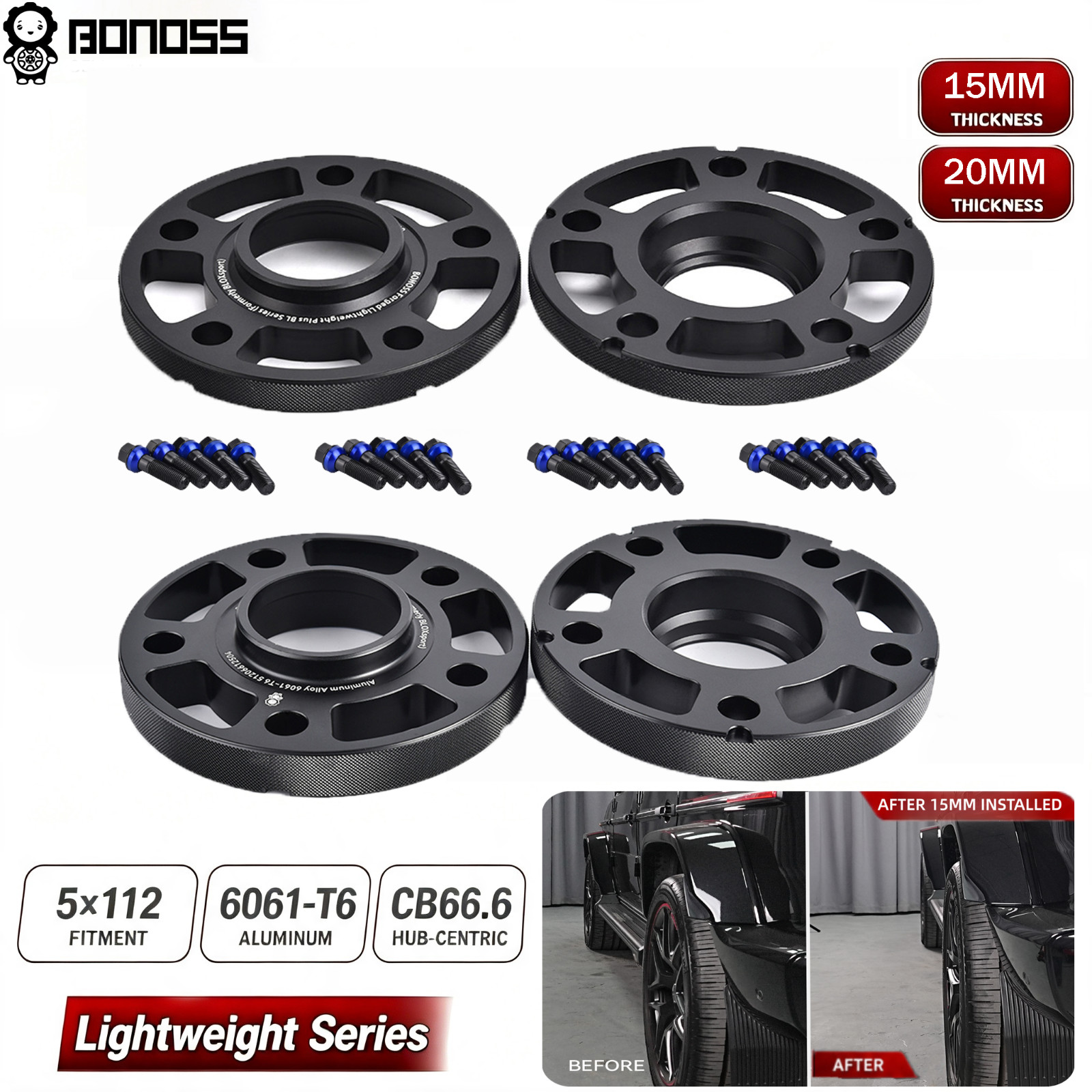 BONOSS 15+20mm 4Pcs Hub Centric Wheel Spacers 5x112 CB66.6 Mercedes GLE GLS W167