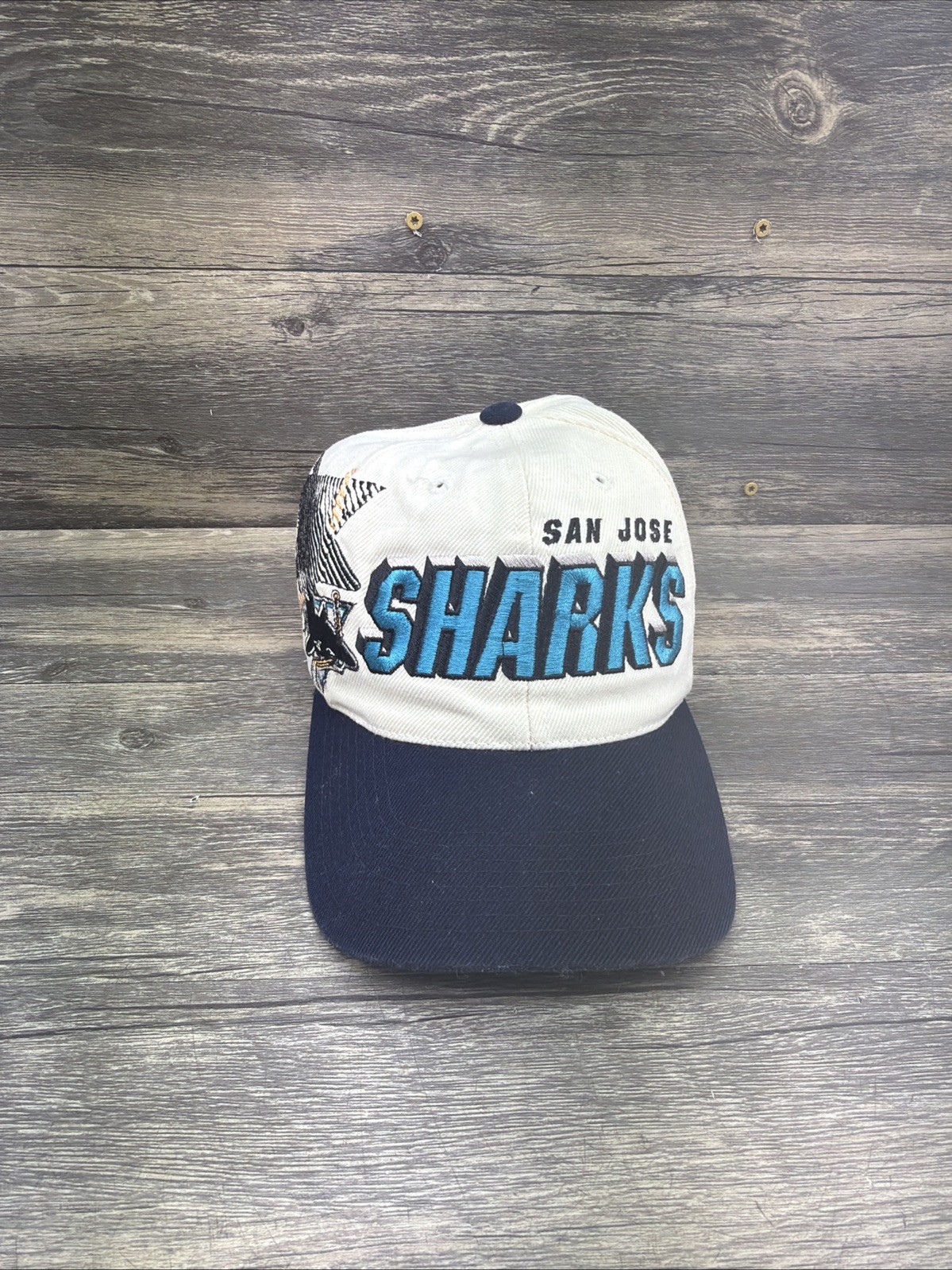 Vintage San Jose Sharks Sports Specialties Shadow Script Snapback Hat