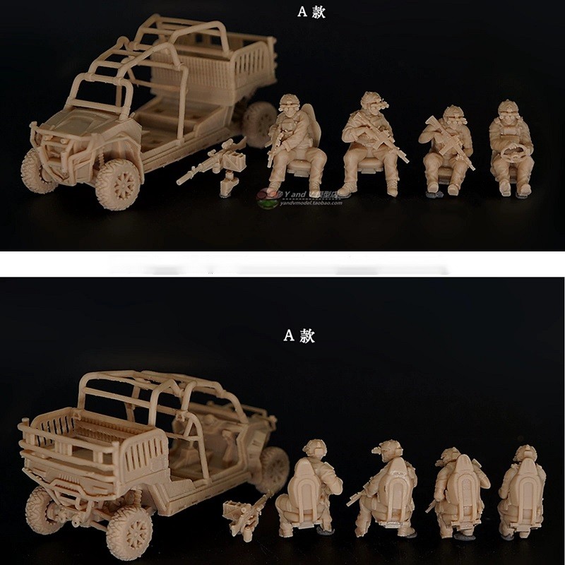 3D Printed 1/72 US MRZR-D4 Light Tactical All-Terrain Vehicle+4-Man Crew Set (A)