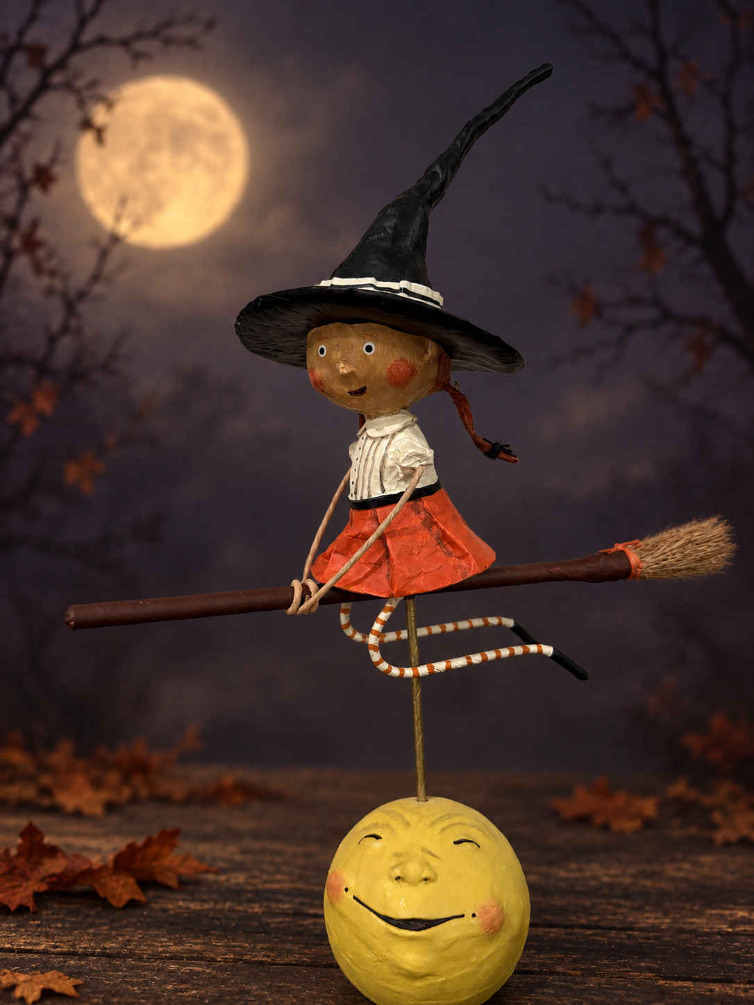 Lori Mitchell Becca's Broom Ride Halloween Witch figurine NEW 11