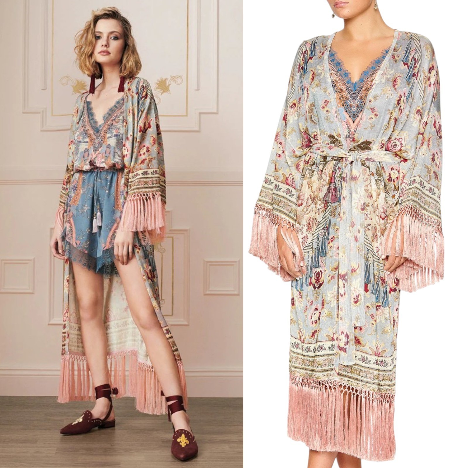 Camilla Jeanne Queen Wrap Size Small Floral Print Tassel Long Cover Up