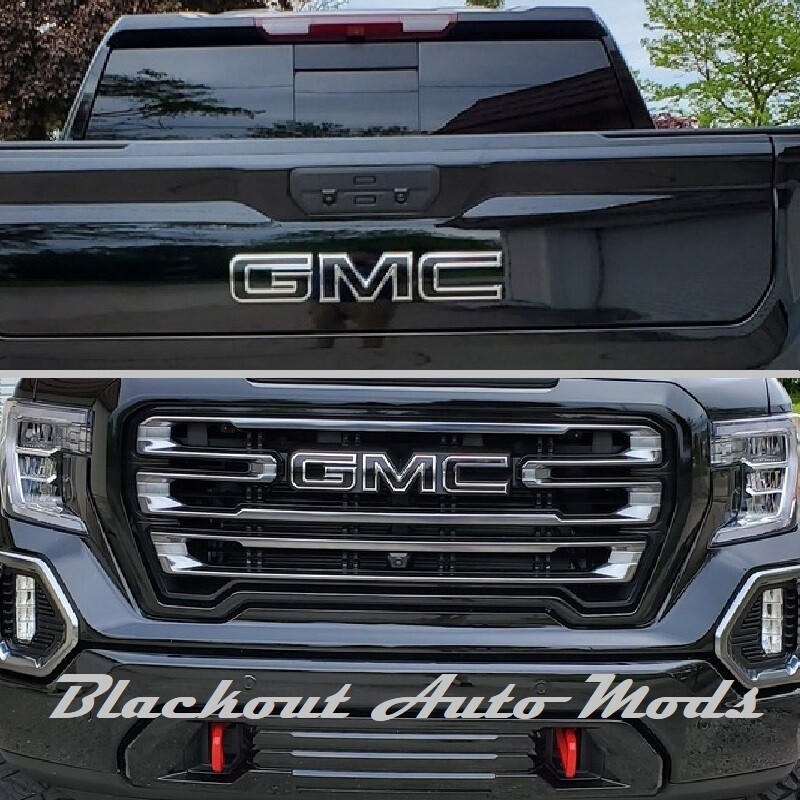 2019-2024 GMC Sierra 1500 Gloss Black Emblem Blackout Overlay Decals - Set of 2