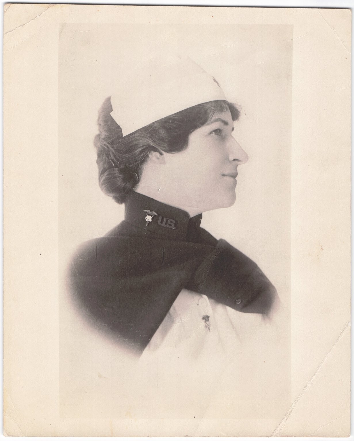 Vintage WWI Era US Military Nurse Woman Portrait Photograph Uniform Cap 8x10