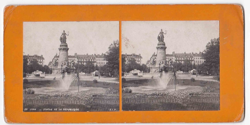 Statue de la République Stereoview Lyon France S.I.P. 1870s Cityscape Monument