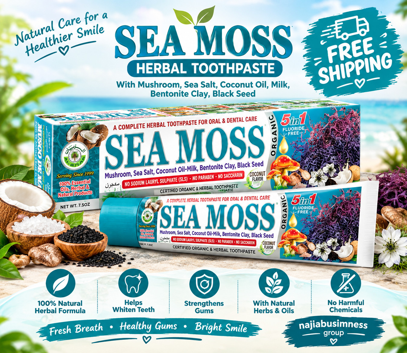 ORGANIC TOOTHPASTE- AL RIYAN SEA MOSS 100% Natural Fluoride free