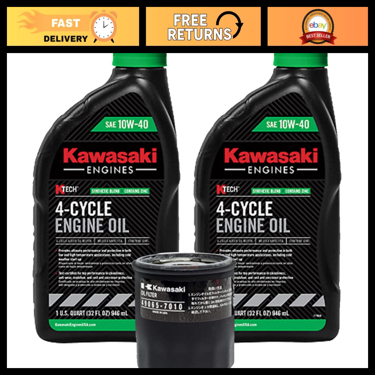 10W-40 Motorcycle Oil Change Kit - Oil Filter & 2 Quarts Engine Oil Included