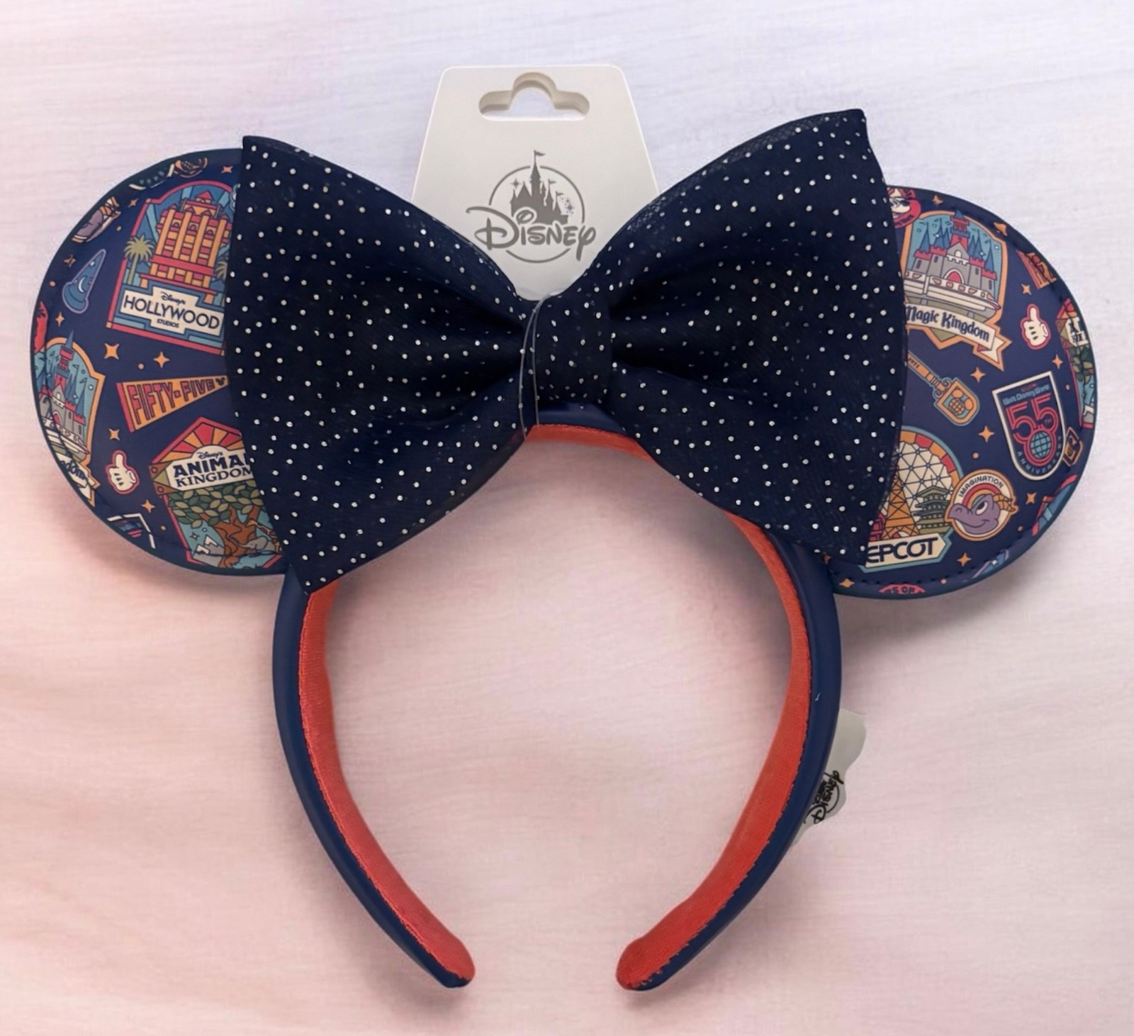 Disney World 55th Anniversary Fireworks Minnie Ears Organza Bow Headband - NEW