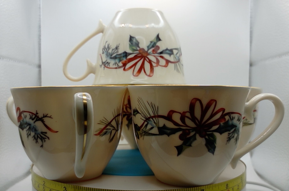 Lenox Winter Greetings Teacups Lot of 6 Fine Ivory China USA Catherine McClung