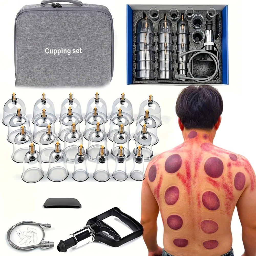 24/12Pcs Cupping Relaxation Set: Cupping Cups in Various Sizes, a Manual Pump-US
