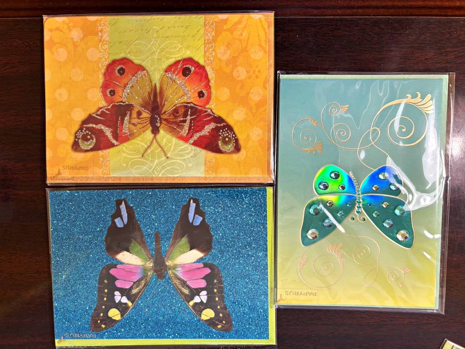 Papyrus Butterfly Greeting Cards Lot of 3 w/ Envelopes Blank Inside Embellished